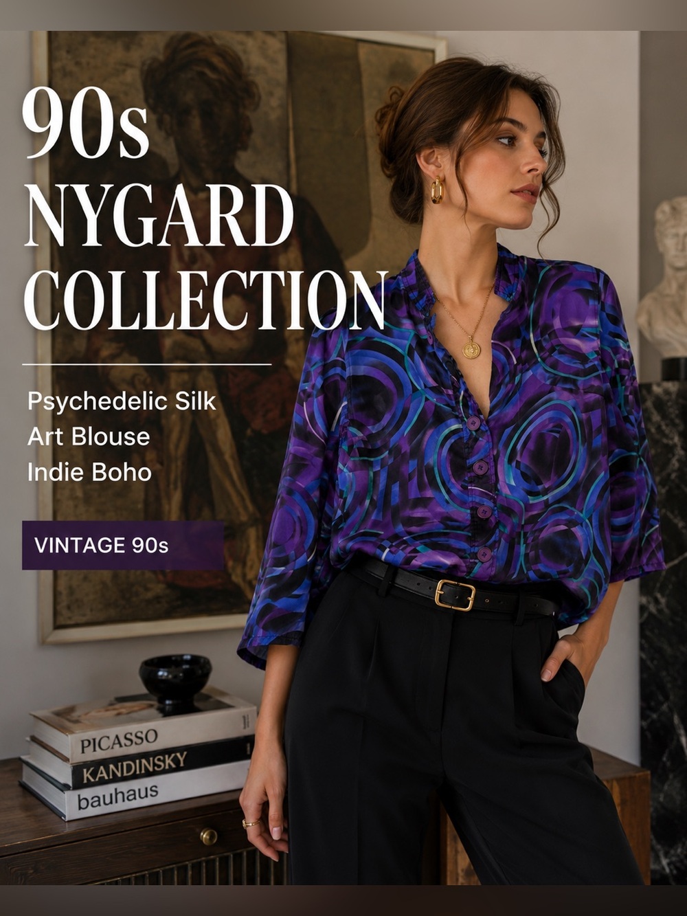 90s NYGARD COLLECTION Abstract Art Blouse Gallerycore Indie Boho